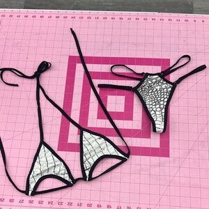 Demon Bikini Handmade Swim Snake Black White Triangle Bikini Set Small Beach
